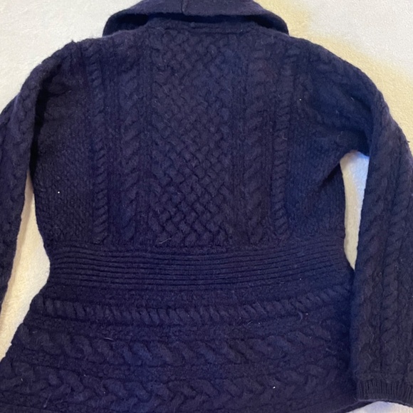 M  Irish Merino Wool Cable Knit Jacket  Navy Blue - Picture 8 of 11